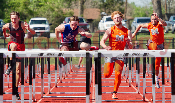 _1148234 Ford Tannebaum and Dawson Pendergrass and Drew Robertson run 110m hurdles
