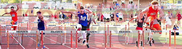 _1188147 TJ Moreland w Ford Tannebaum and Dawson Pendergrass 100m hurdles